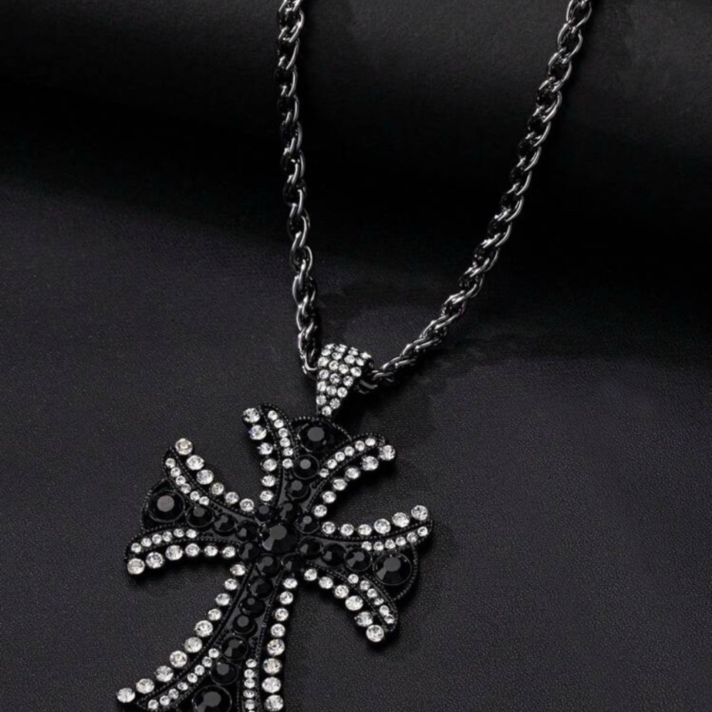 Elegant Black and Silver Cross Pendant Necklace - Picture 3 of 4